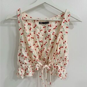 Zara Cream Flutter Sleeve Smocked Tank Top